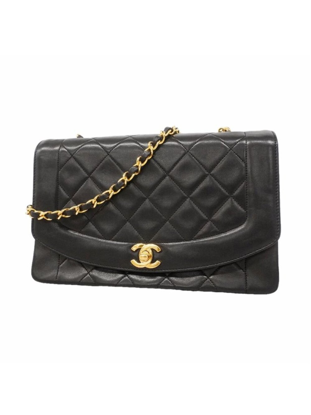 Chanel Shoulder Bag Diana Lambskin Black Gold